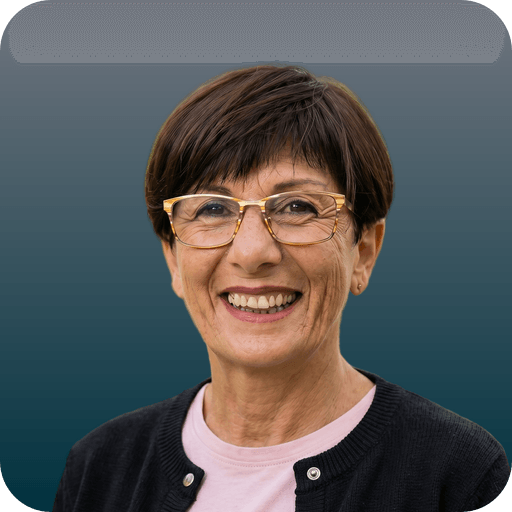 Mary's branded profile picture, rendered from the same headshot